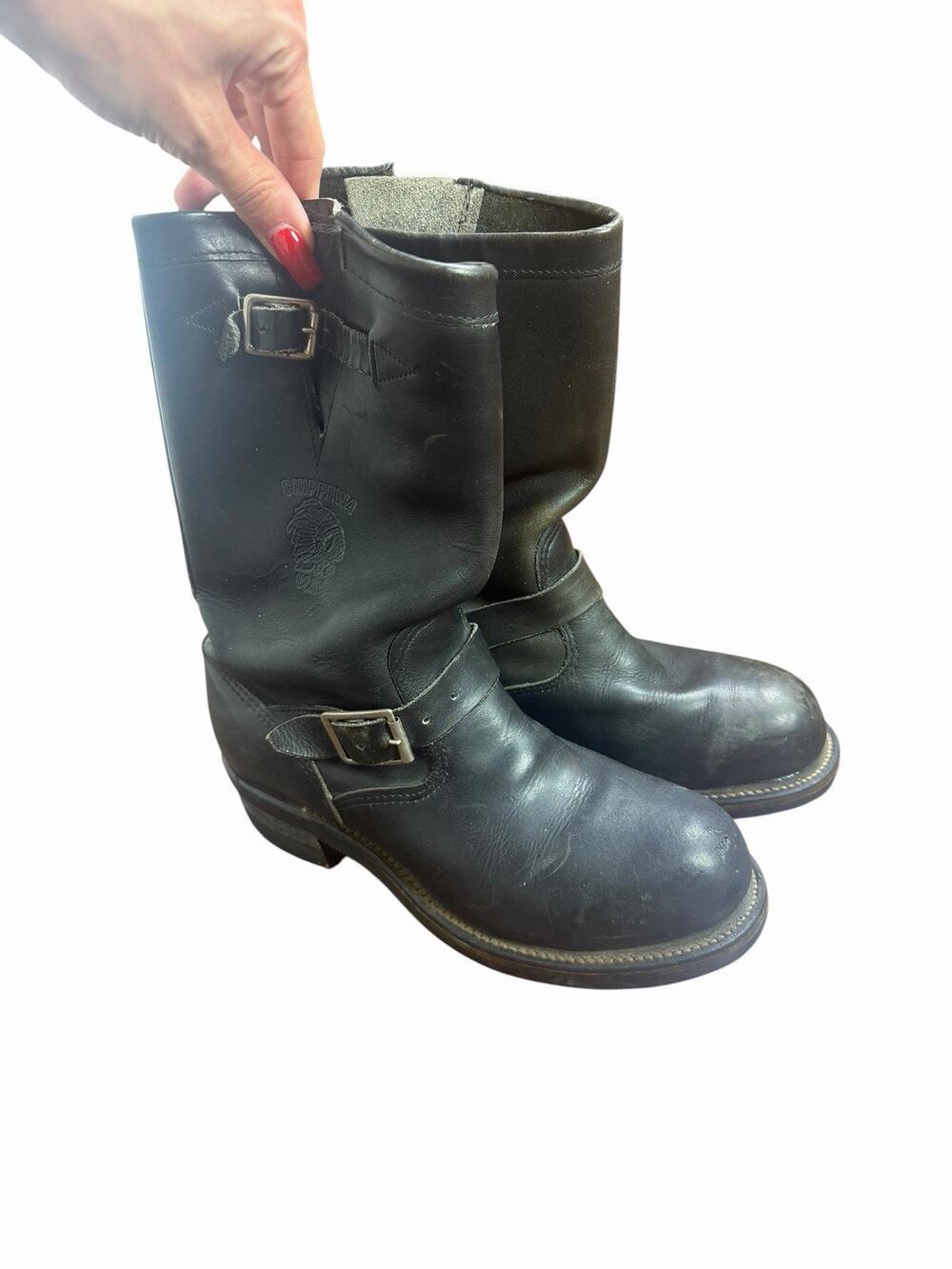 Chippewa Men's 6.5D Black Leather Pull On Engineer Biker Boots Style 27863 VGUC